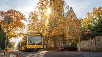 herbstliches Bild mit Buslinie 65