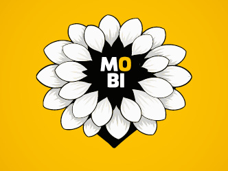 weiße Blütenblätter sprießen aus dem MOBI-Logo