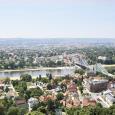 Das Foto zeigt den  Stadtblick zum Blauen Wunder und auf die Elbe.