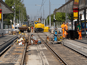 Gleisbau an der Haltestelle Hauptbahnhof