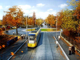 Fotomontage Straßenbahn auf Gustav-Adolf-Straße