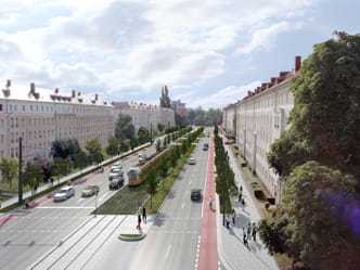 Fotomontage Straßenbahn auf Nürnberger Straße