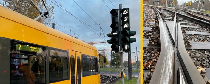 Bild von einer Straßenbahn und Weiche