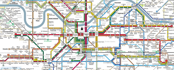 Ausschnitt des Dresdner Liniennetzplan