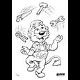 Cartoonfigur jongliert mit Werkzeugen