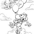 Affe fliegt mit Ballons zwischen den Wolken
